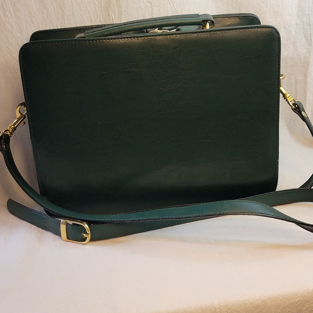 Vintage Belle Rose Elegant Green Leather Women's Bag - Picture 10 of 13